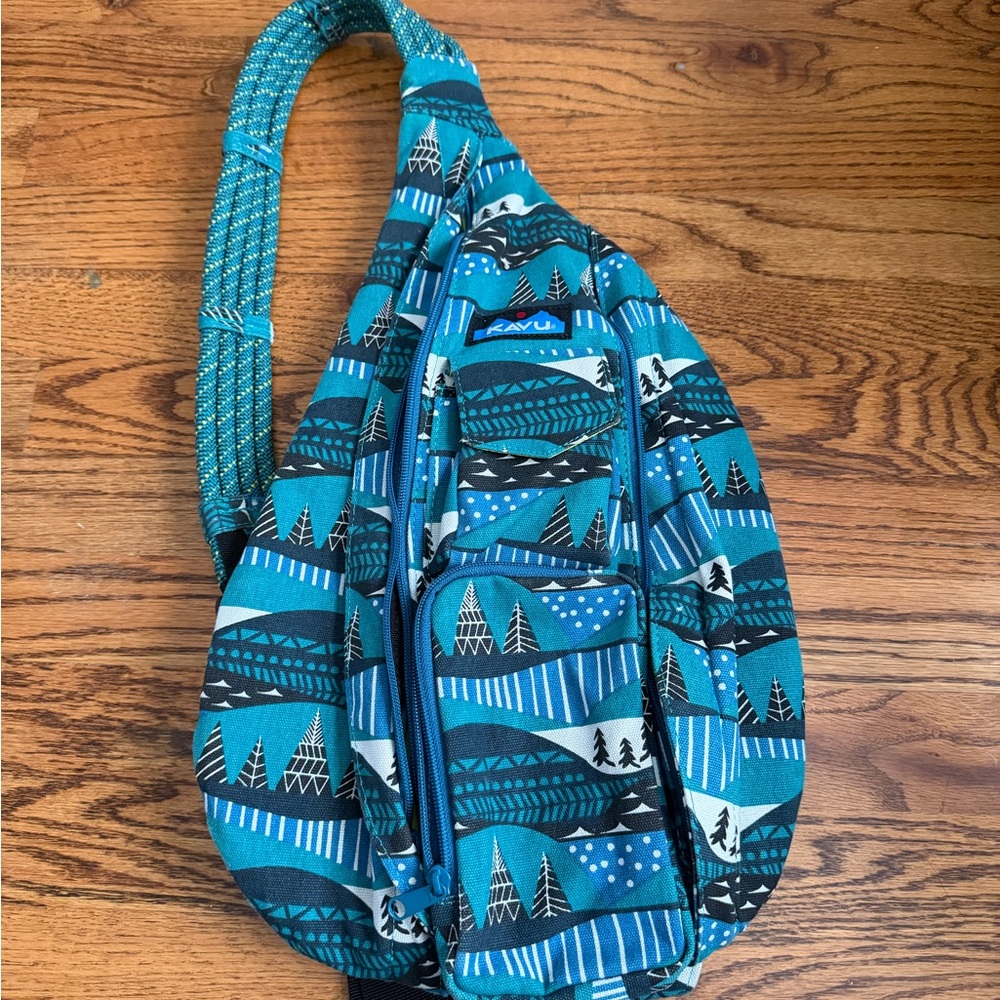 Kavu Teal and Black Patterned Sling Bag
